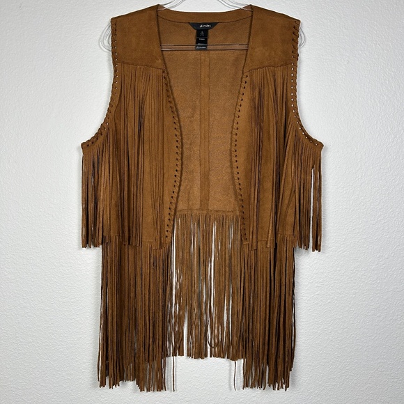 Ali Miles size XL Faux suede fringe vest brown western rodeo 70’s tassels - Picture 1 of 13